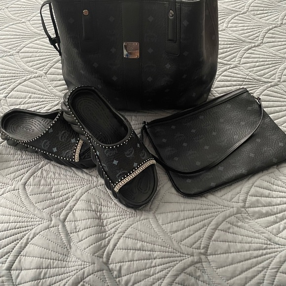 MCM Accessories - Black Designer Tote, Clutch, and Sandals Set
